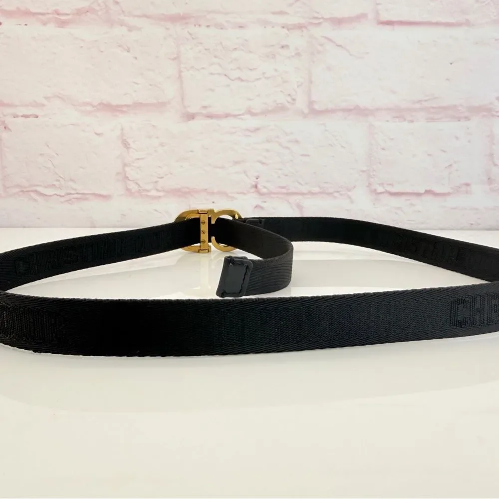 Christian Dior Black Nylon Saddle CD Belt Jacquard